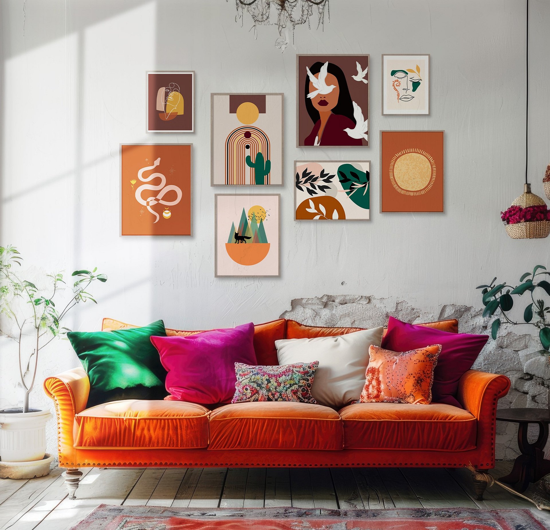 Girl with Birds BOHO Gallery Wall Set of 8 DIGITAL Prints product image (1)