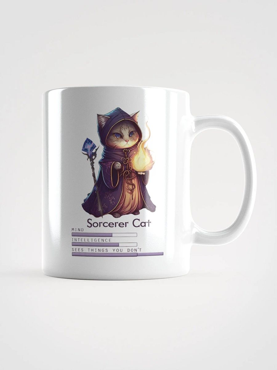 RPG Sorcerer Cat white ceramic mug 11oz 15oz 20oz for gamers and cat lovers product image (2)