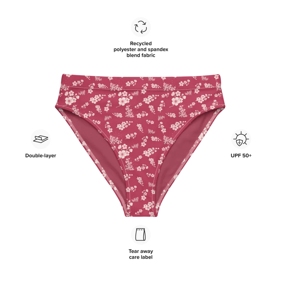 Cherry Blossoms on Magenta Eco-Green High Waisted Bikini Bottoms product image (7)