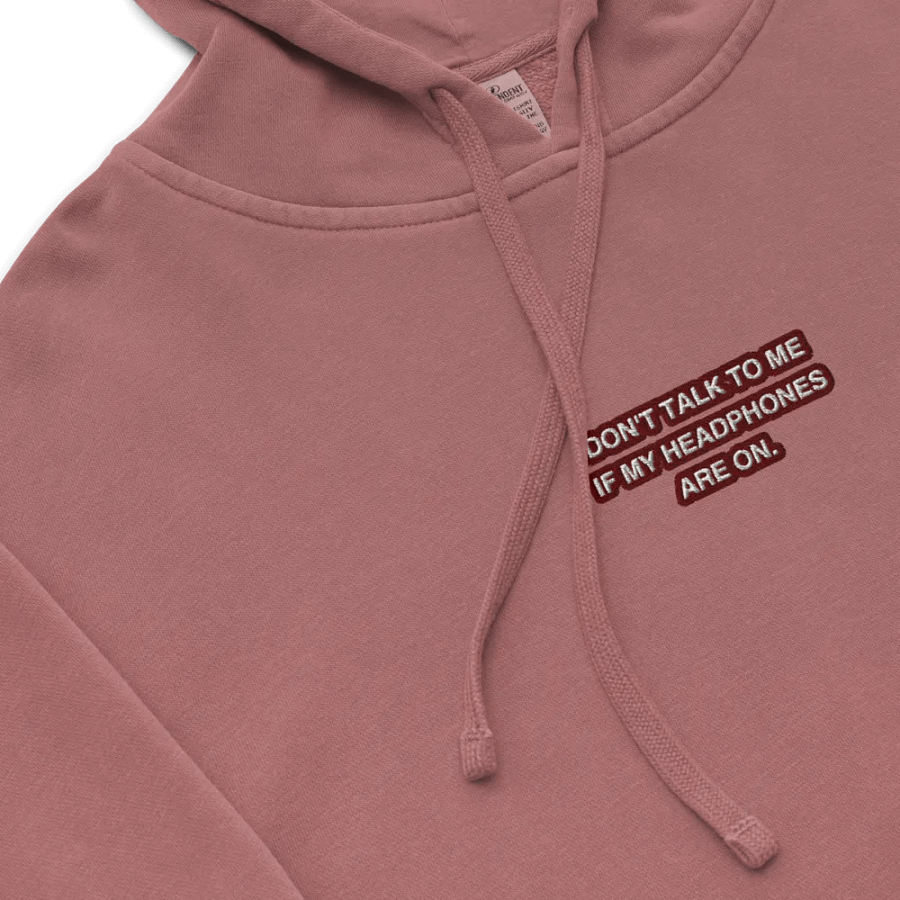 HEADPHONES ON (maroon bubble design 2) embroidered pigment hoodie product image (1)