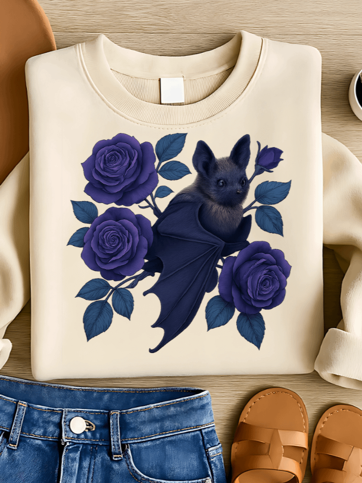 Twilight Rose Bat Sublimation PNG – Gothic Floral Halloween T-Shirt Design – Dark and Elegant – 300 DPI Instant Digital Download product image (1)