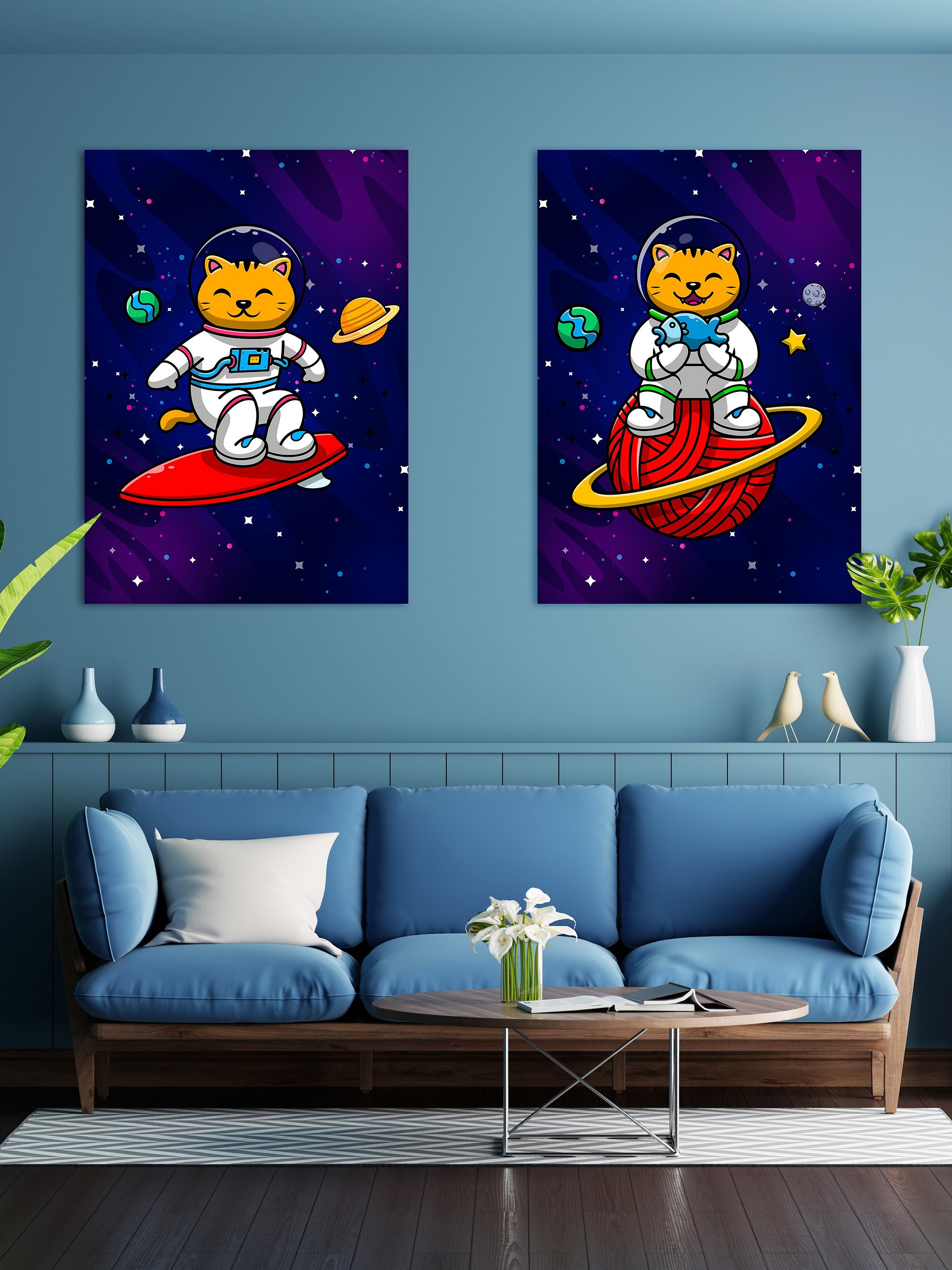 Cat Astronaut, space cat and fish — space poster, synthwave space, neon space, aesthetic poster product image (2)