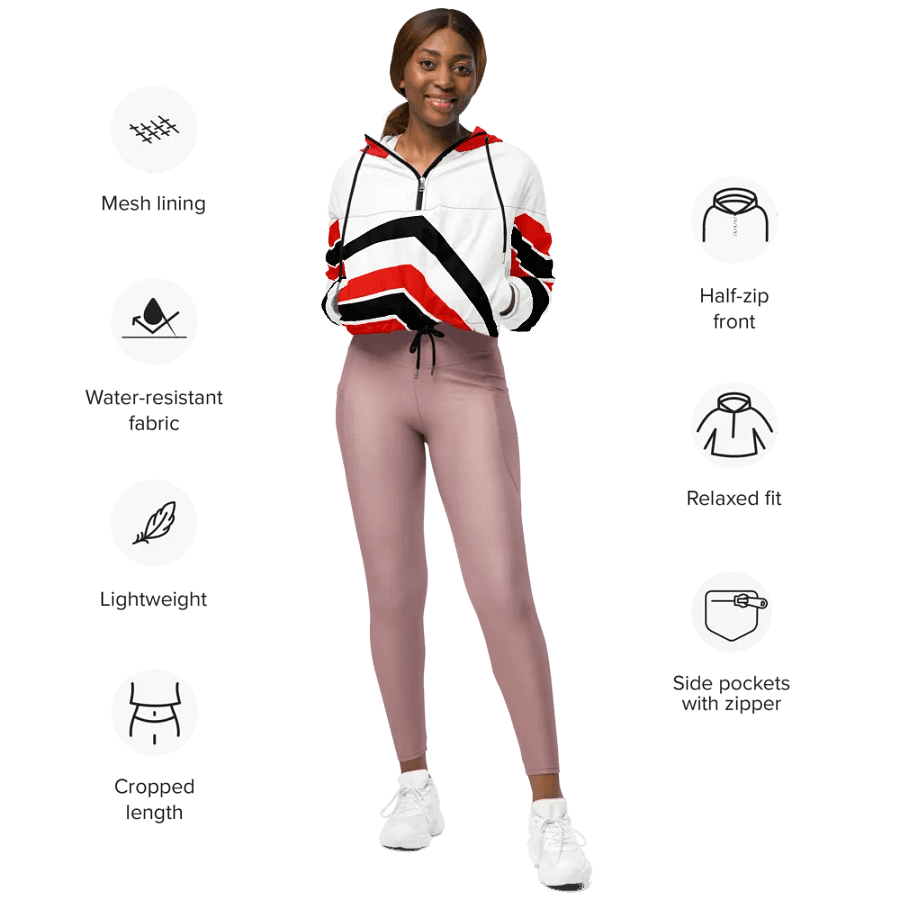 Red/Black/White Bent Lines Women's Cropped Jacket product image (11)