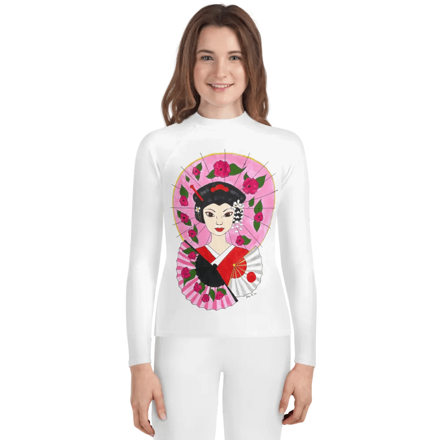 Japanese Geisha (art by Dina R.) acrylic painting picture - Youth Rash Guard product image (1)
