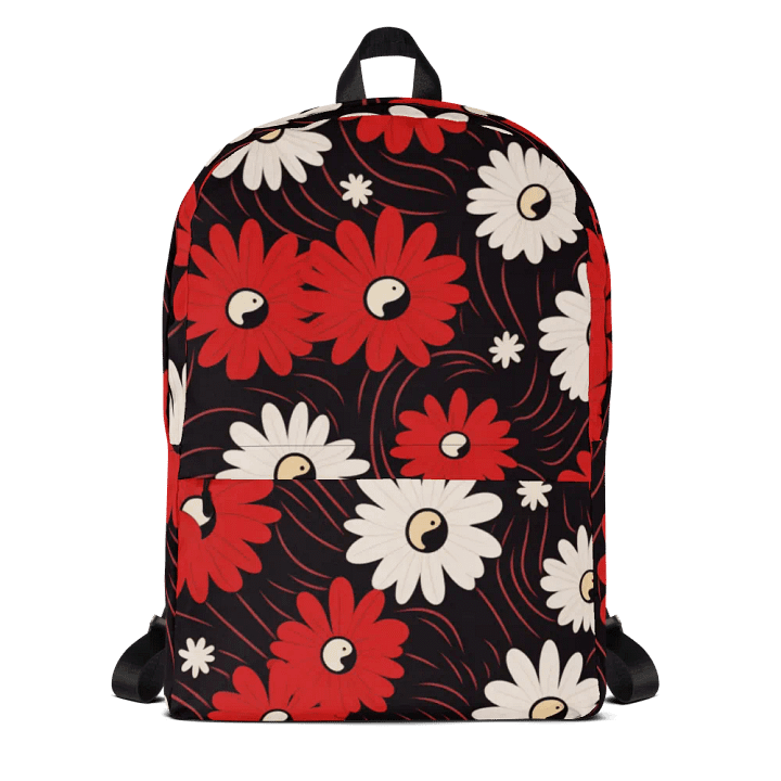 Versatile Medium-Sized Backpack 🔴 RED AND WHITE FLOWERS ⚫️ ⚪️ YIN AND YANG product image (1)