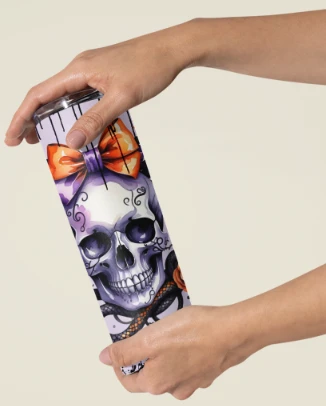 Halloween Tumbler Coquette Style Skull With Orange Bow And Snake product image (4)