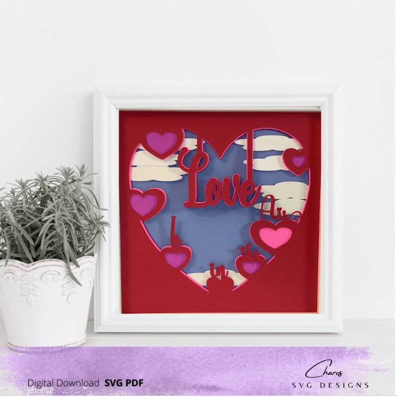 3D Love Is In The Air Valentine SVG Layered Shadow Box Design product image (2)