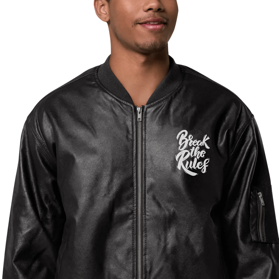 BREAK - Pixelated Portrait Faux Leather Bomber Jacket product image (1)