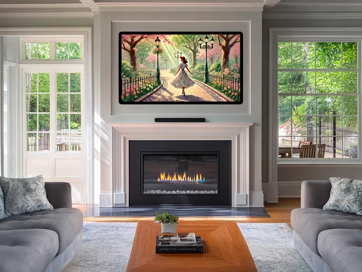 Spring Samsung Frame TV Art, Walk in the Park Painting, Cherry Blossoms, Retro, Vintage Style, Digital Download product image (2)