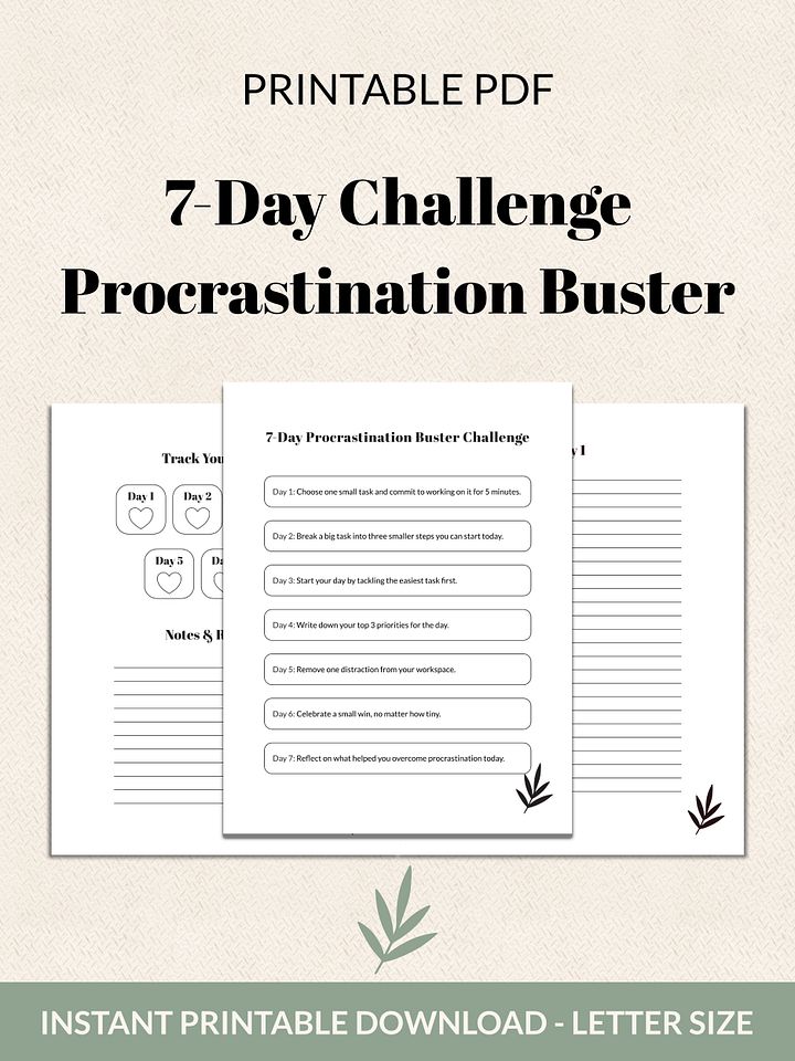7-Day Procrastination Buster Challenge Printable product image (2)