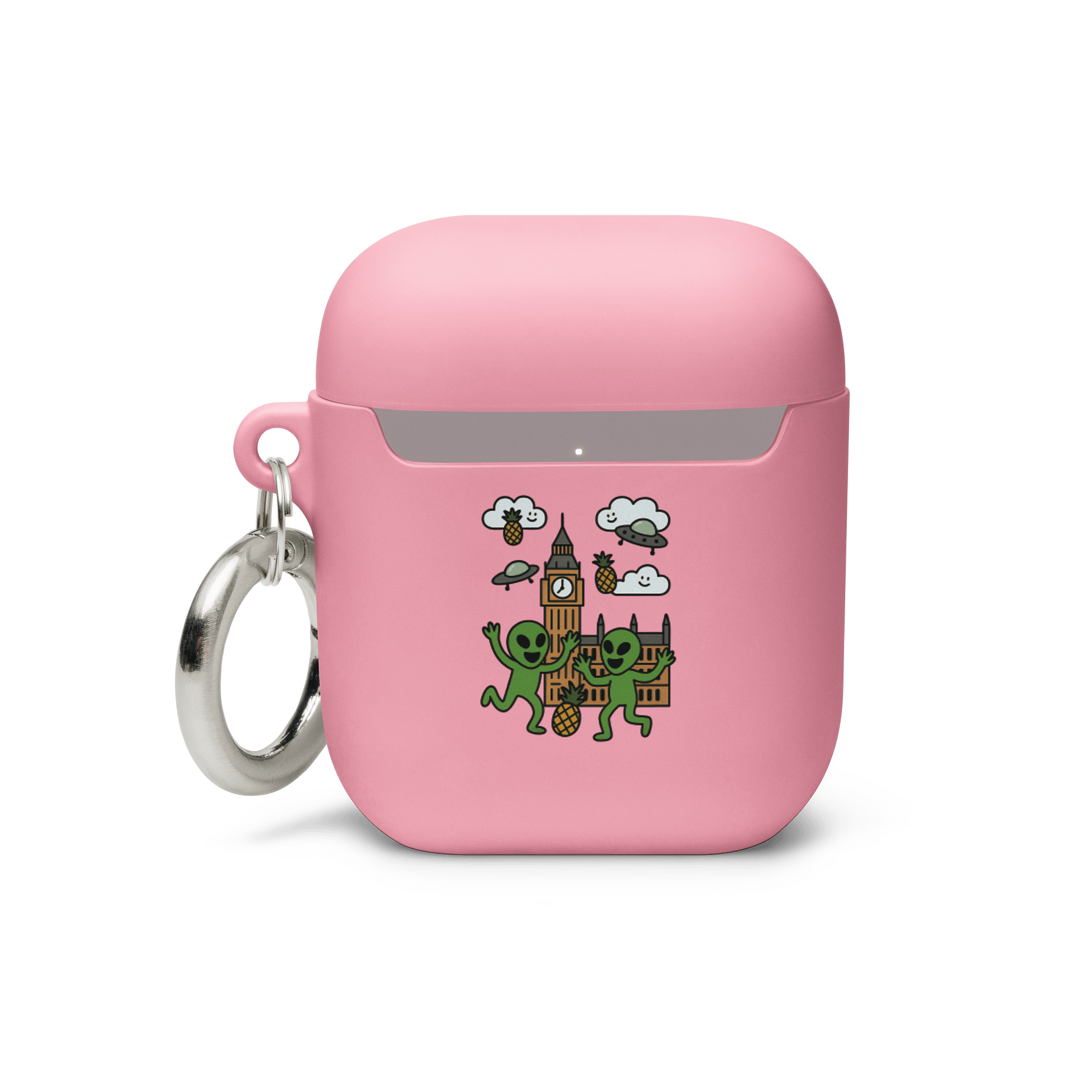 Martians Take London! Roswell Aliens at Big Ben Pink AirPods® Case product image (2)