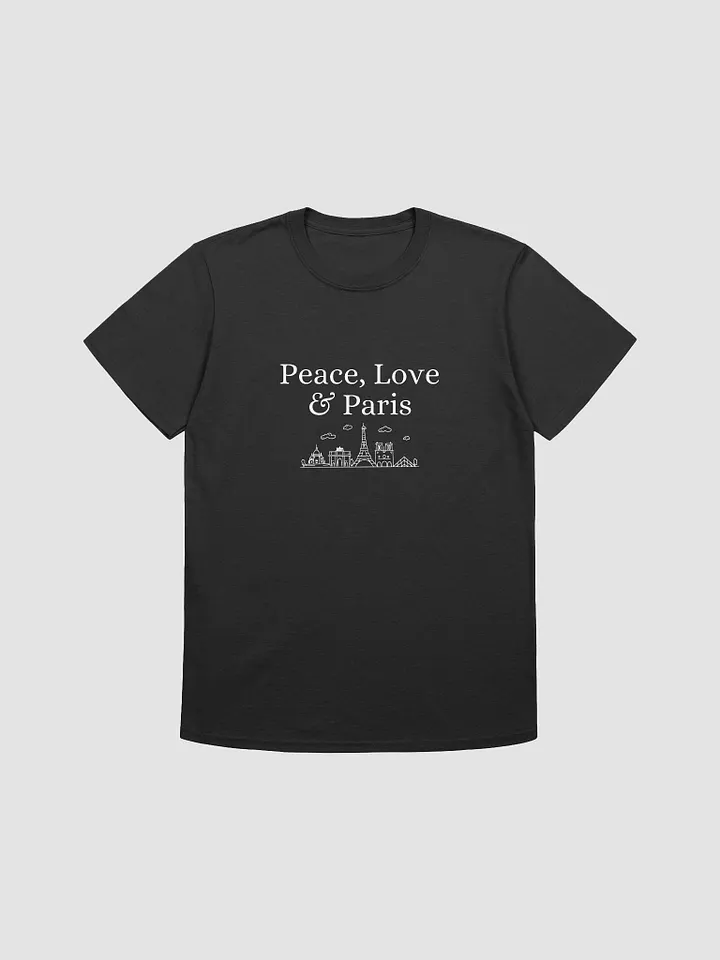 Peace, Love and Paris with Monuments Infinite Unisex T-Shirt | White Ink Design product image (2)