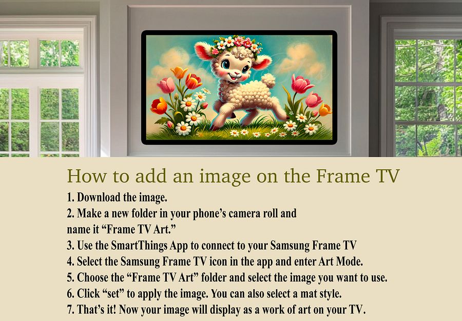 Spring Frame TV Art, Lamb and Flowers Painting, Country, Cute Easter Decor, Digital Download product image (4)