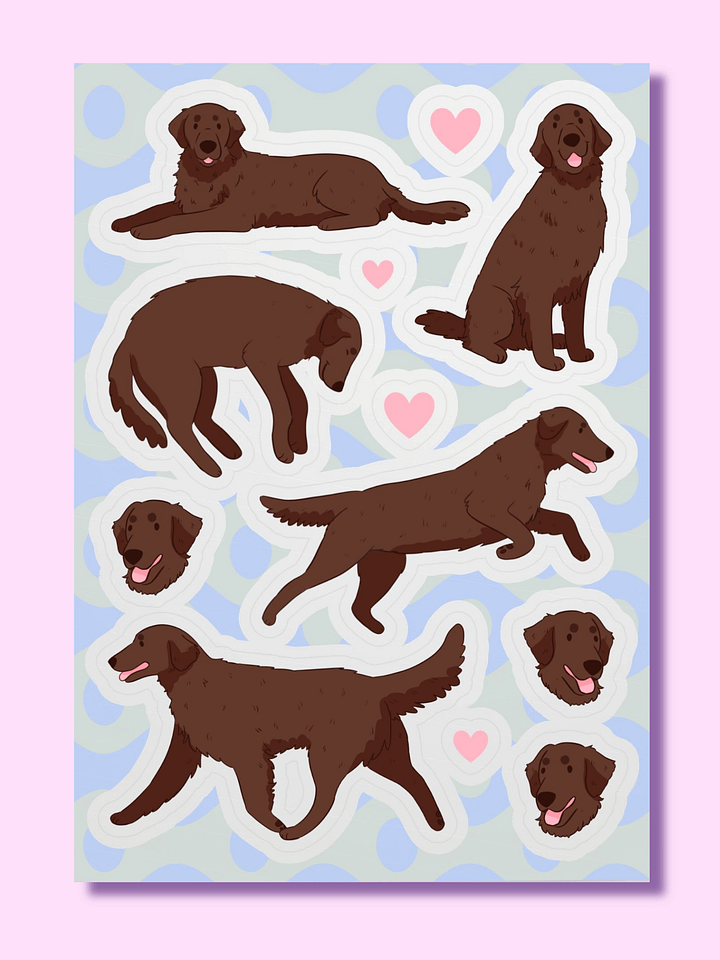 Whimsical Chocolate Flat Coated Retriever Dog Delight Sticker Sheet product image (1)