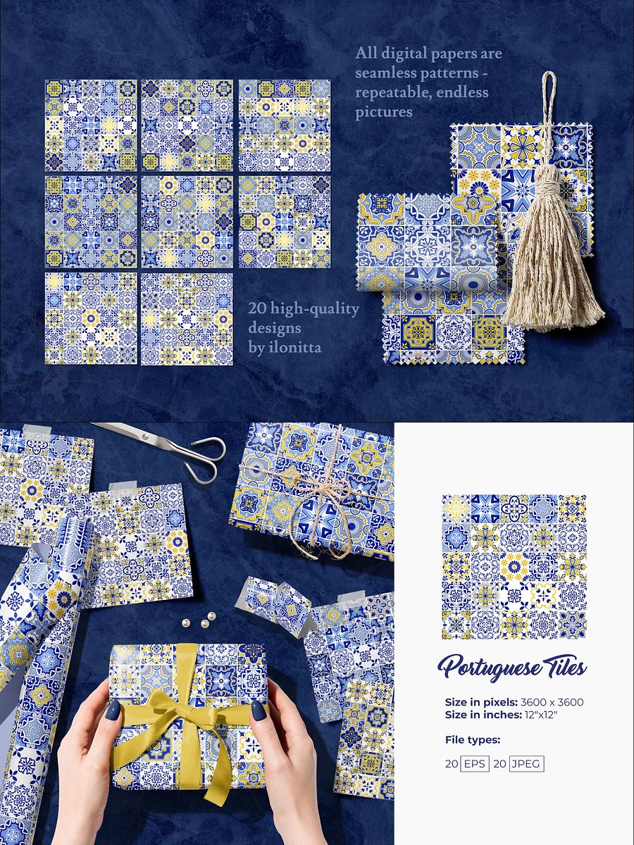 Portuguese Tiles Digital Papers Vector Bundle SET3 product image (3)