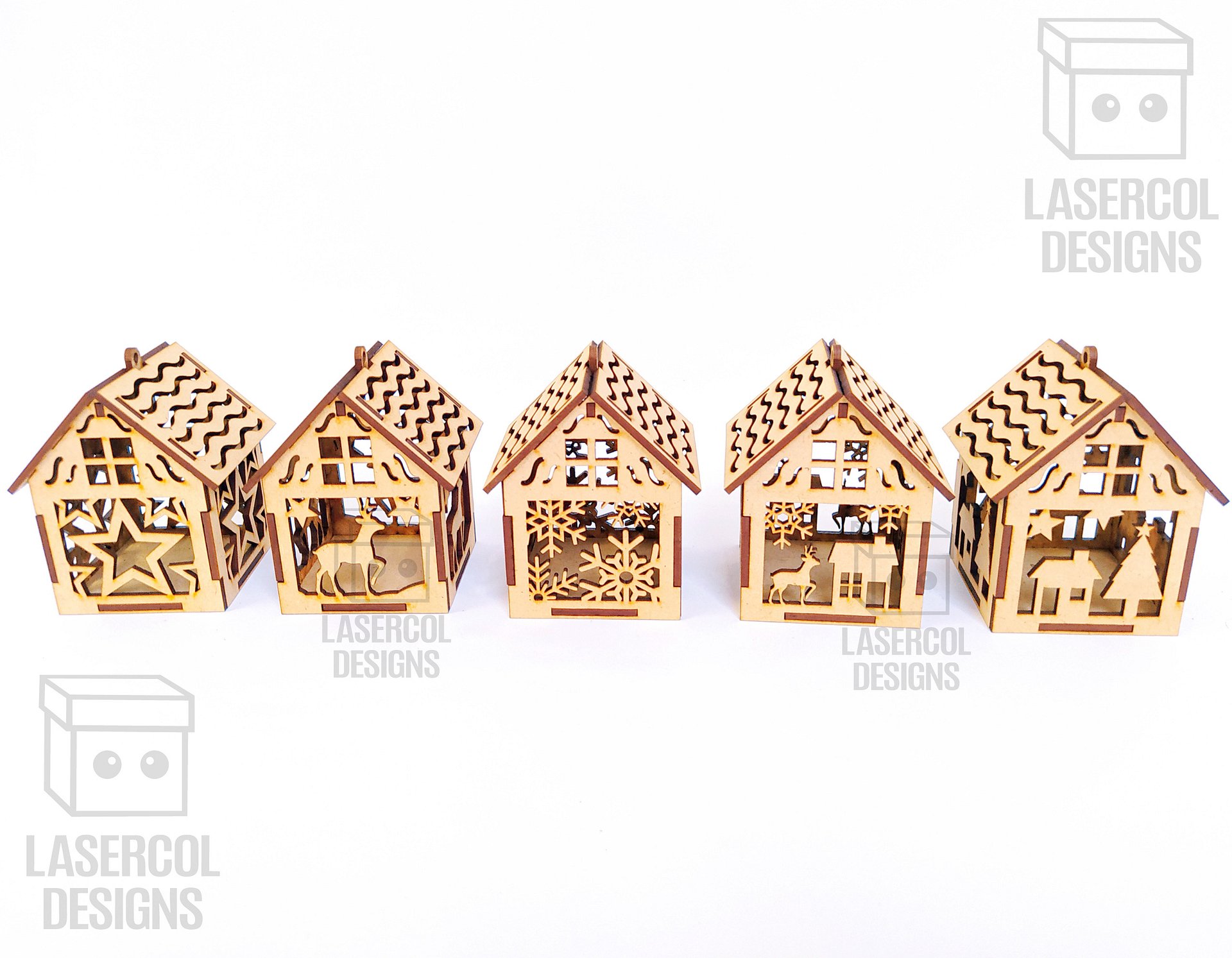 Christmas House Ornaments Set 2 (2 Sizes, 5 Styles) - Laser Cut Files product image (4)