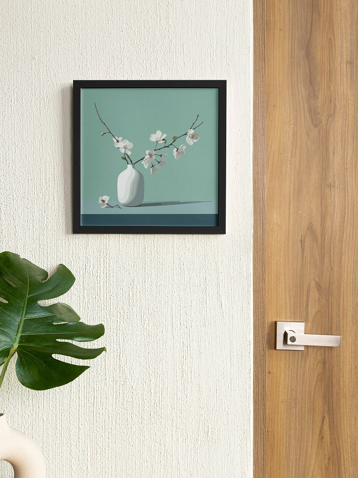 Serenity Blooms Art Poster - Simplistic White Vase with Delicate Flowers, Peaceful Botanical Print, Tranquil Home and Office Decor product image (2)