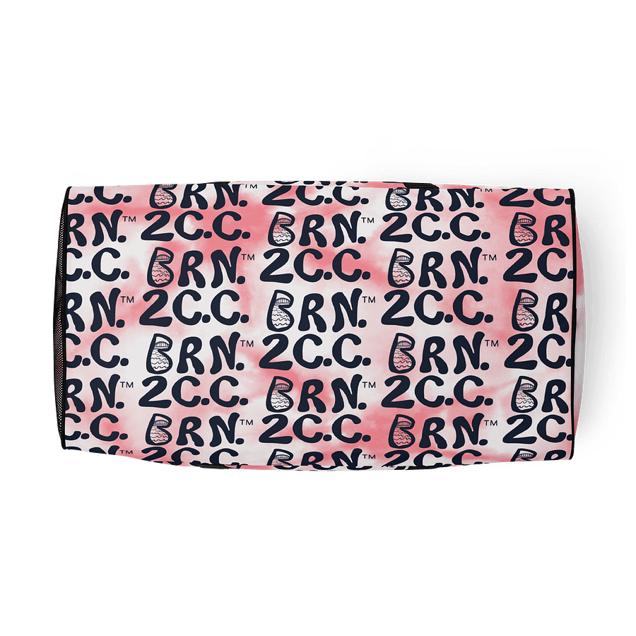 BOURNE to Cape Cod™ | Duffle Bag | BRN.2C.C.™ | Coastal Gym & Travel Gear | 22" All-Over Print Weekender | Navy Blue Logos on Pink Tie-Dye product image (5)