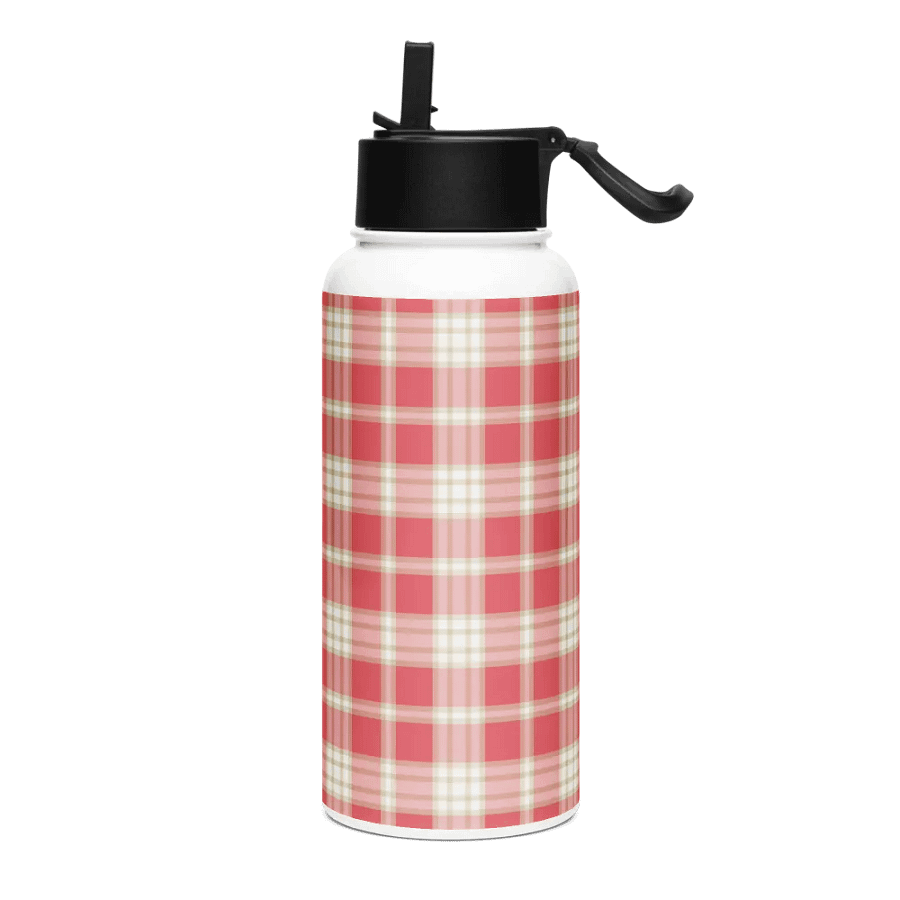 Coral Pink Plaid Water Bottle product image (2)