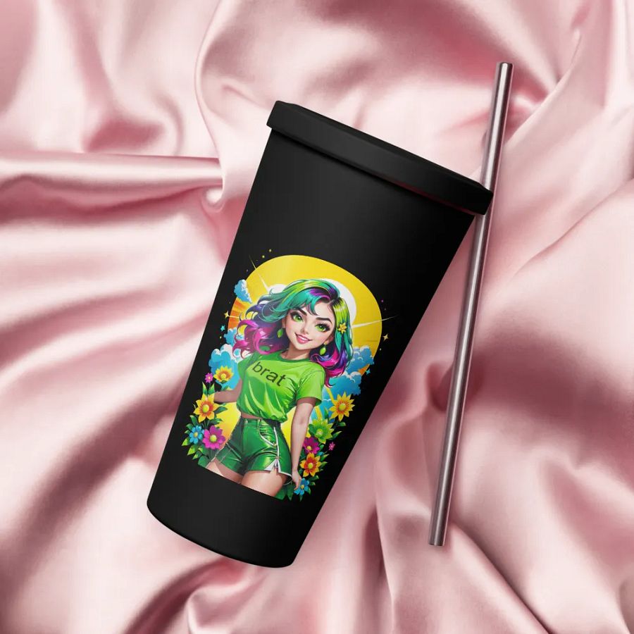 Brat 20 oz Tumbler Cup - Black - Insulated Tumbler with a Straw v3 product image (4)
