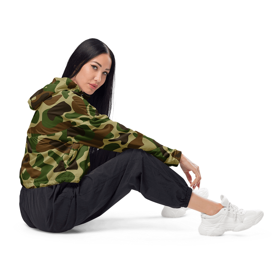 Woodland Green Army Camouflage Military Camo Pattern Women's Cropped Windbreaker product image (4)