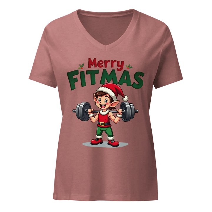 Merry Fitmas Elf Women's Relaxed V-Neck Tee product image (2)