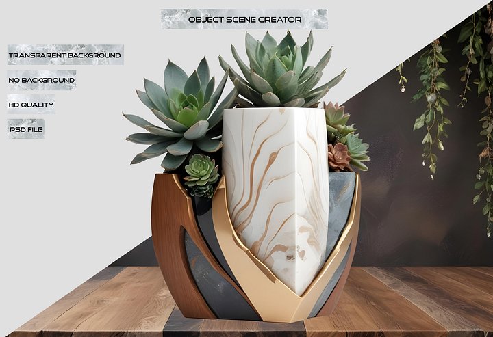 Earthly Symphony – Boho Chic Vase with Plant PNG product image (2)