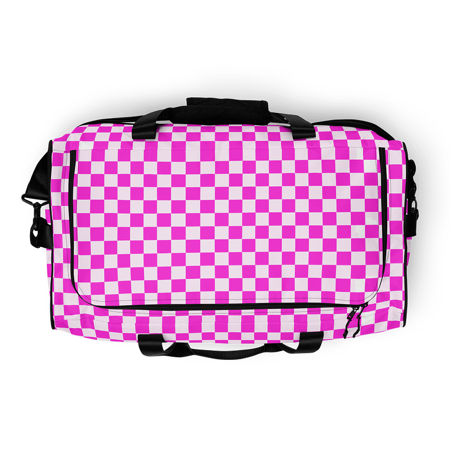 Checkered! Neon Pink and White Checkers Duffel Bag product image (8)