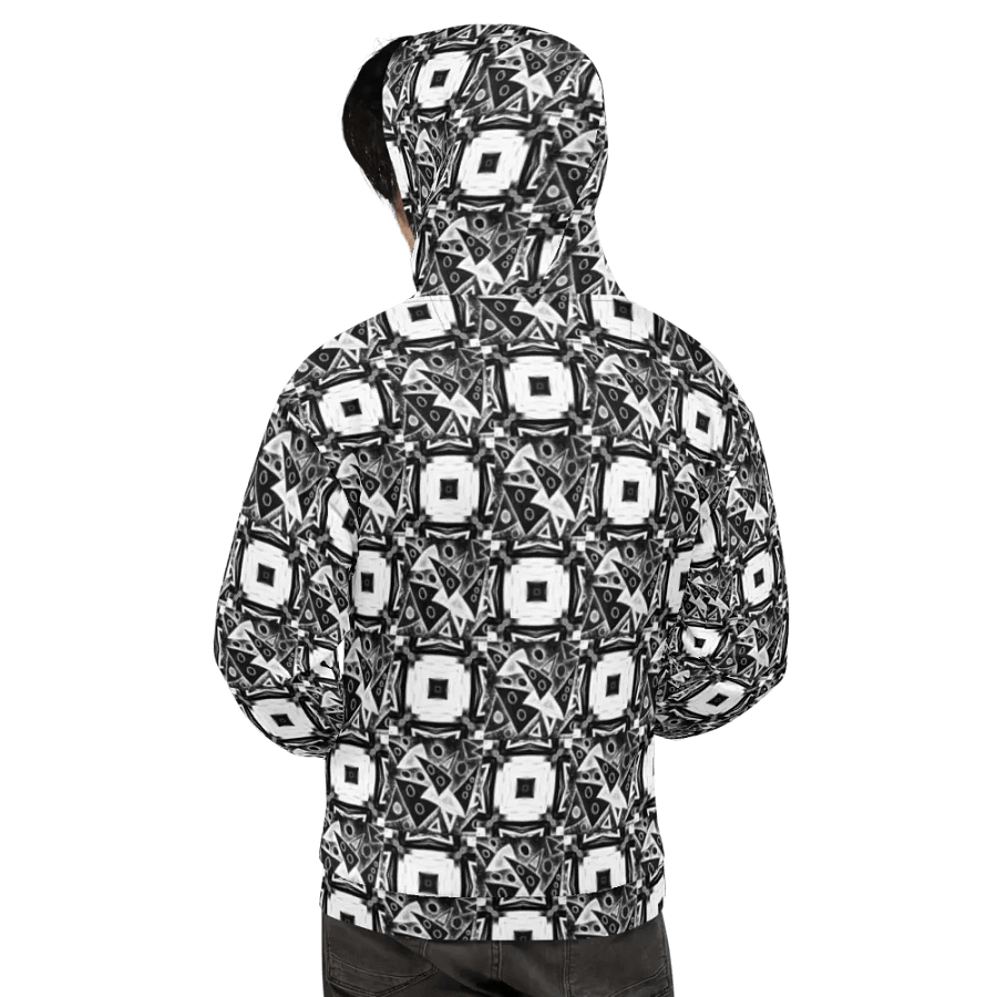 Abstract Black and White Triangles with Squares Unisex Pull Over Hoodie product image (3)