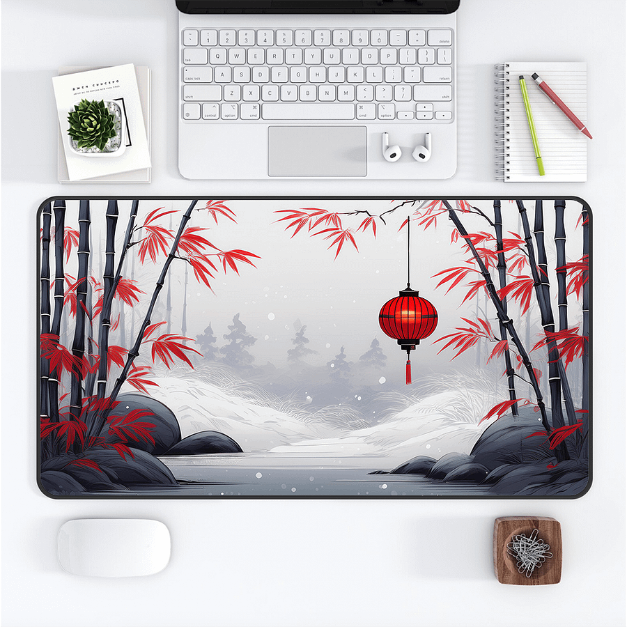 Snowy Lantern Medium Desk Mat (12 x 22) product image (1)