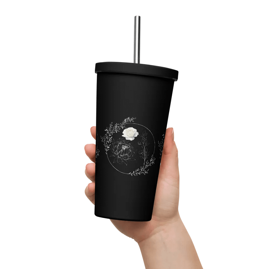 Floral White Line Tumbler with Straw product image (11)