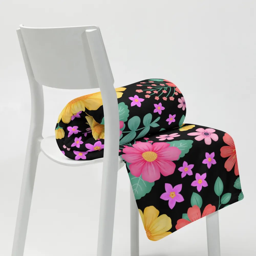 Vibrant Floral Blooms Pink Yellow Orange Blanket - Black product image (9)