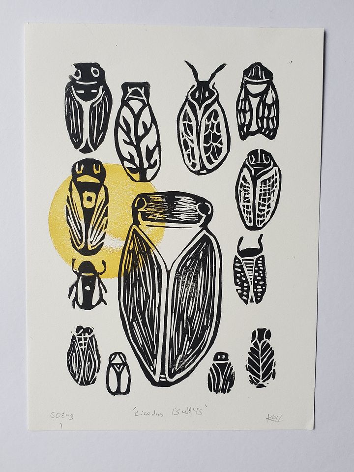 'Cicadas 13 Ways' - Mini Linocut Print product image (1)