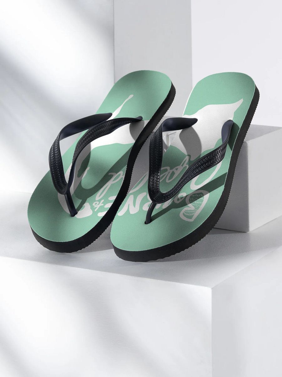 BOURNE to Flip Flop™ | Cape Cod Vibes for Your Soles | Logo Spread Sandals | White Logo on Slate Blue product image (1)