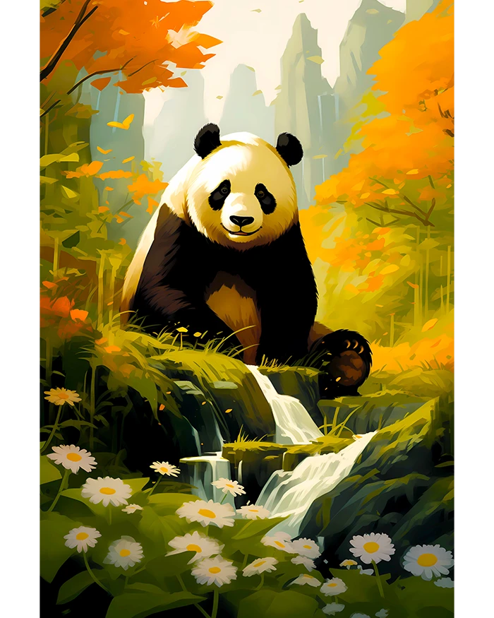 Panda Bear by an Autumn Forest River Matte Poster product image (1)