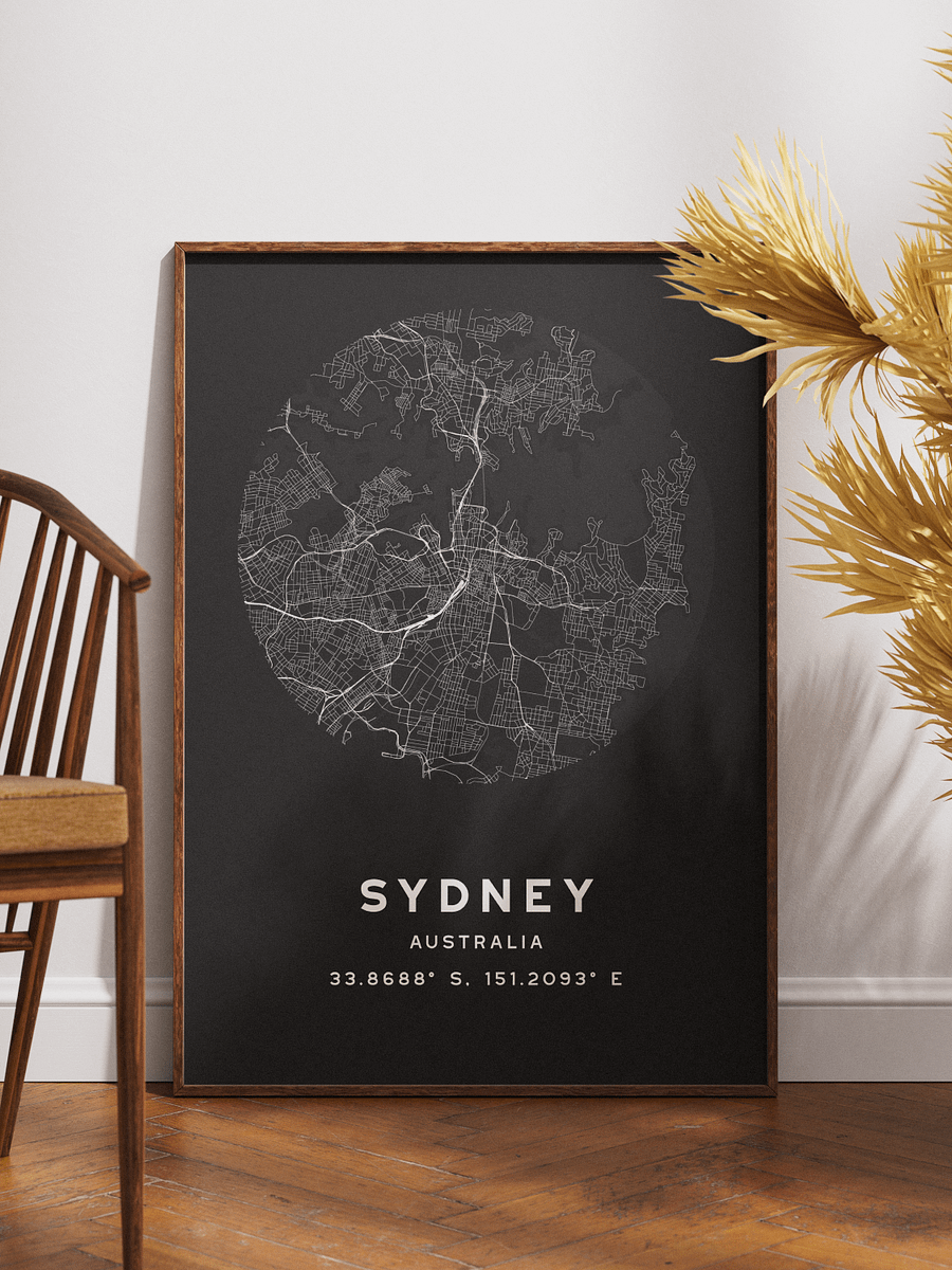 Sydney Street Map Poster – Black Minimalist Circular City Art product image (1)