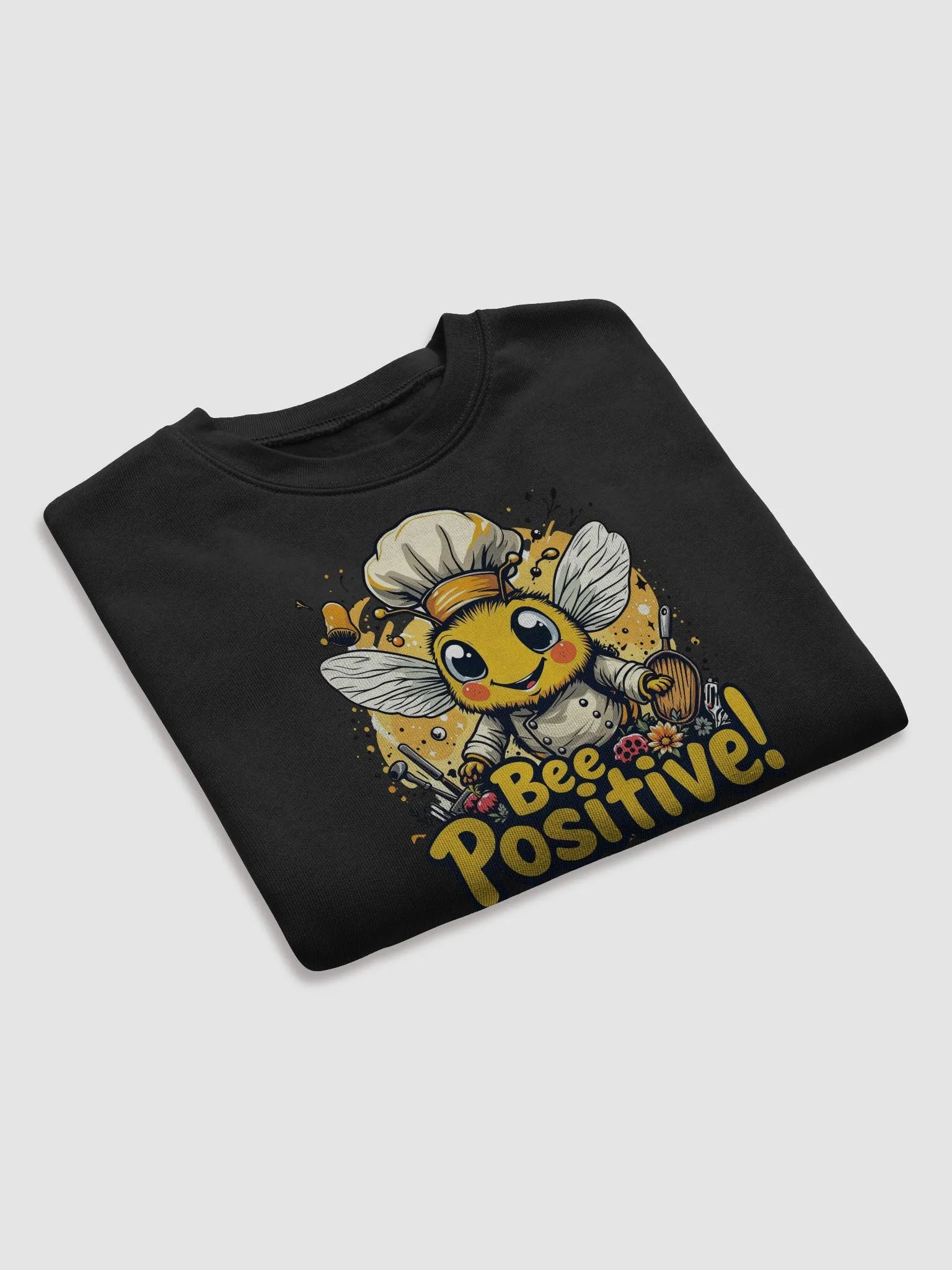 Bee Positive! Chef Bee Cartoon Crop Sweatshirt product image (35)