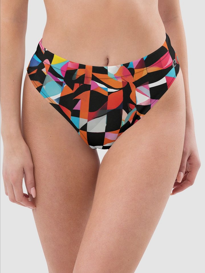 High-Waisted Bikini Bottom "Colorful Modern Abstract Checkered Art Printed" product image (2)