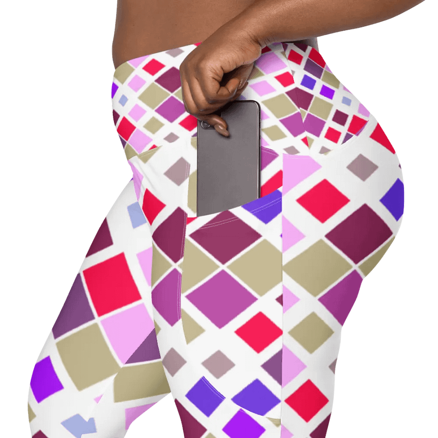 Colorful Square Pattern Design Leggings with Pocket - v10 product image (12)