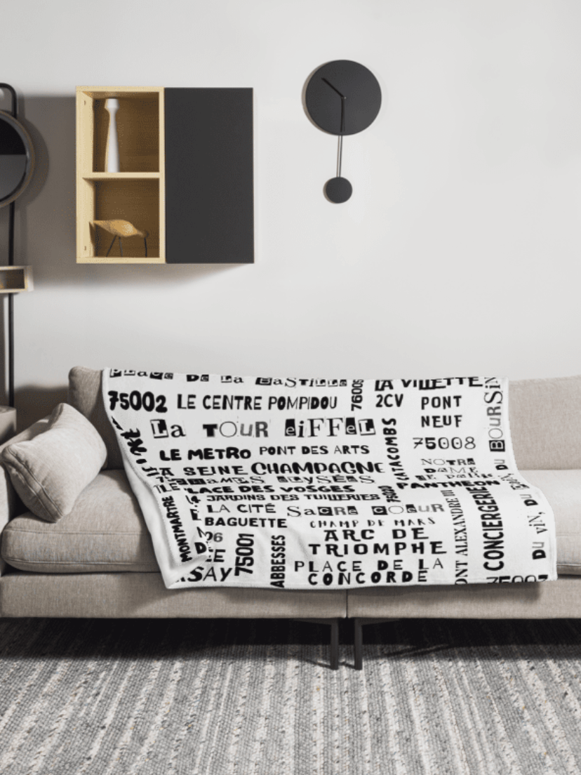 PARIS WORDS - BLANKET - 2 SIZES B&W product image (1)