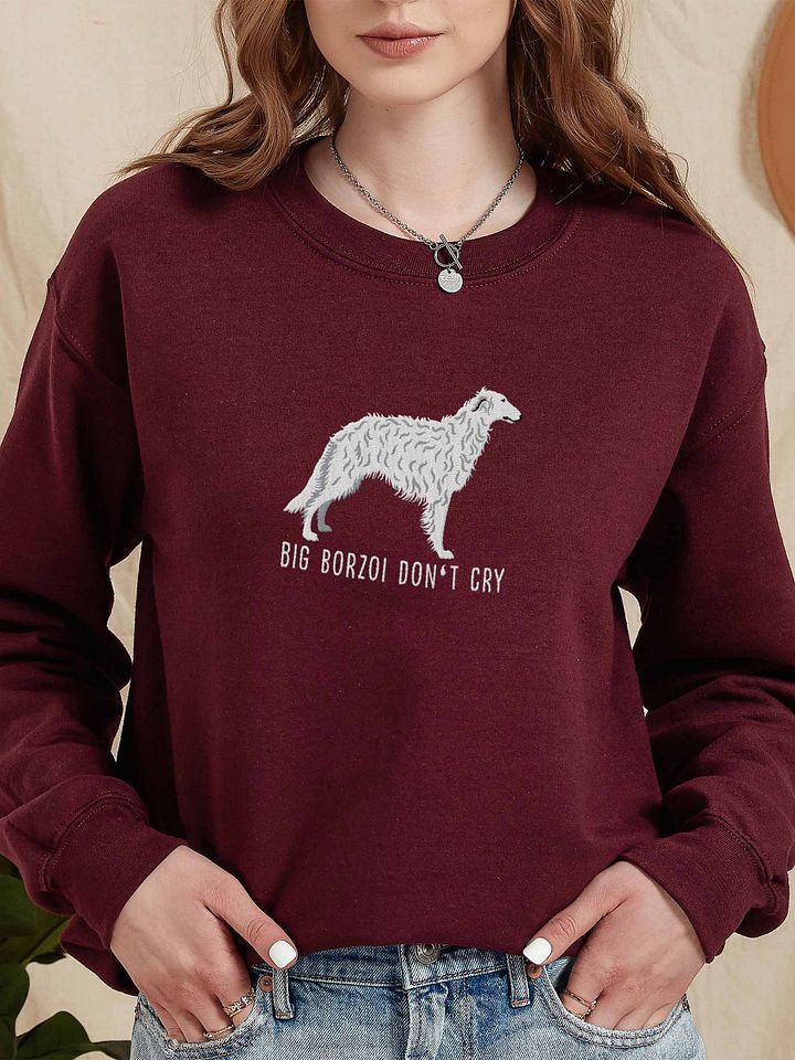 Big Borzoi Don't Cry Sweatshirt (Embroidered) of a Borzoi(White) product image (2)