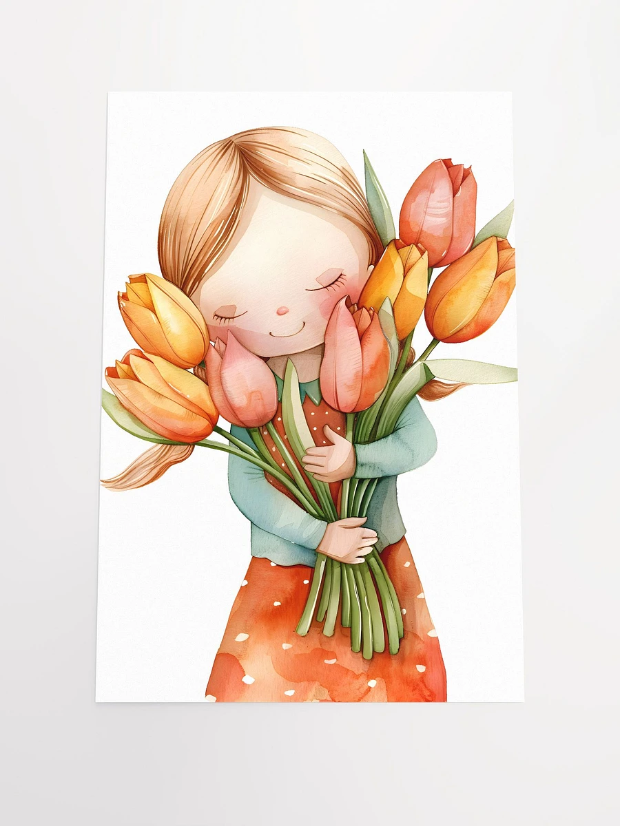 Whimsical Girl Really Loves Tulips Poster: Charming Floral Wall Art for Spring Decor Matte Poster product image (3)