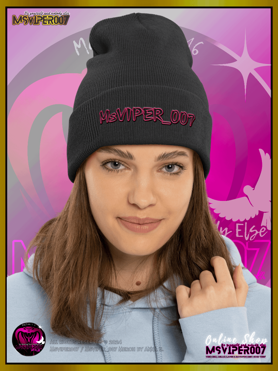 Cuffed Beanie [ Embroidered Design(s) ] - "MsViper_007™ Brand [pink/blk] - Support&Sport" Stylish Beanie by Anna H. product image (3)