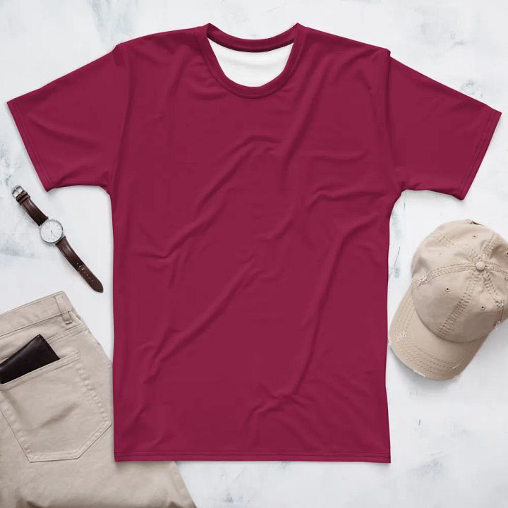 Plain Dark Red True Summer Men's Crewneck Polyester Heavyweight Premium T-Shirt by Treasure Pie product image (1)
