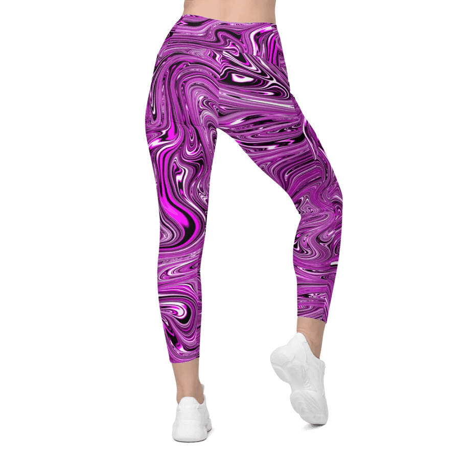 Leggings with Pockets - Purple and White Fluid Swirls product image (2)