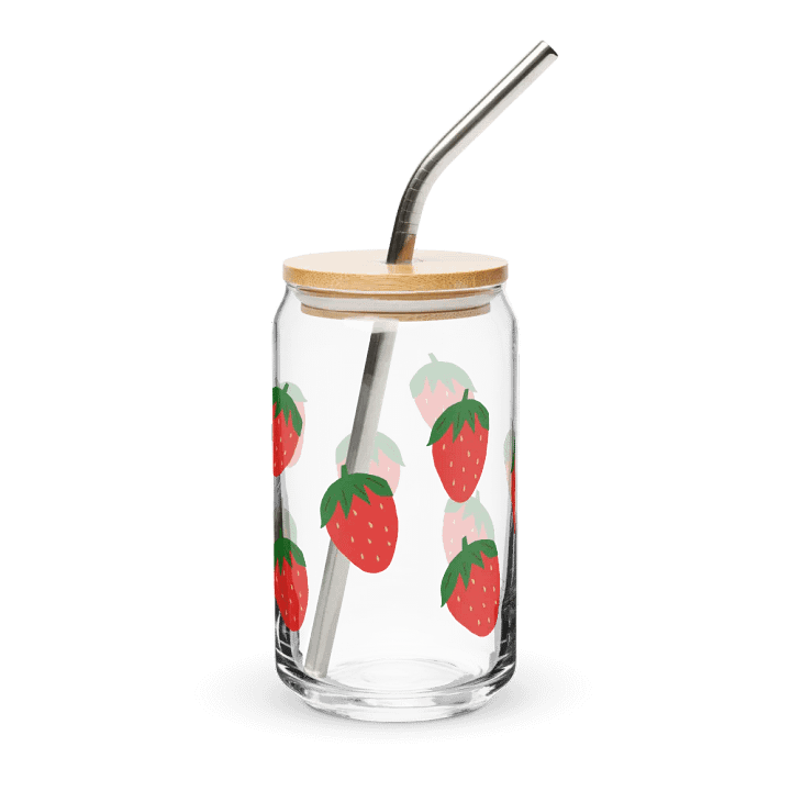 strawberry glass cup with lid & straw product image (2)