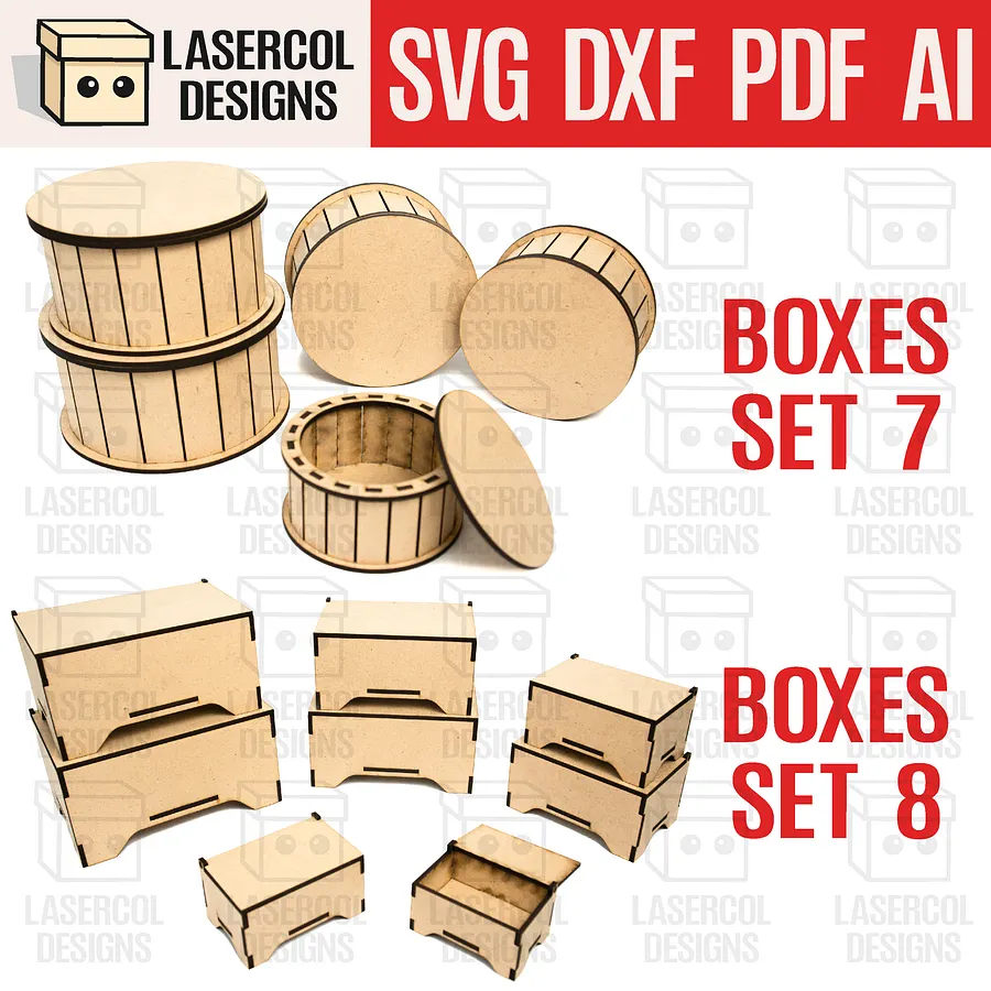 Boxes Bundle (Set 7, 8) - Laser Cut Files product image (1)