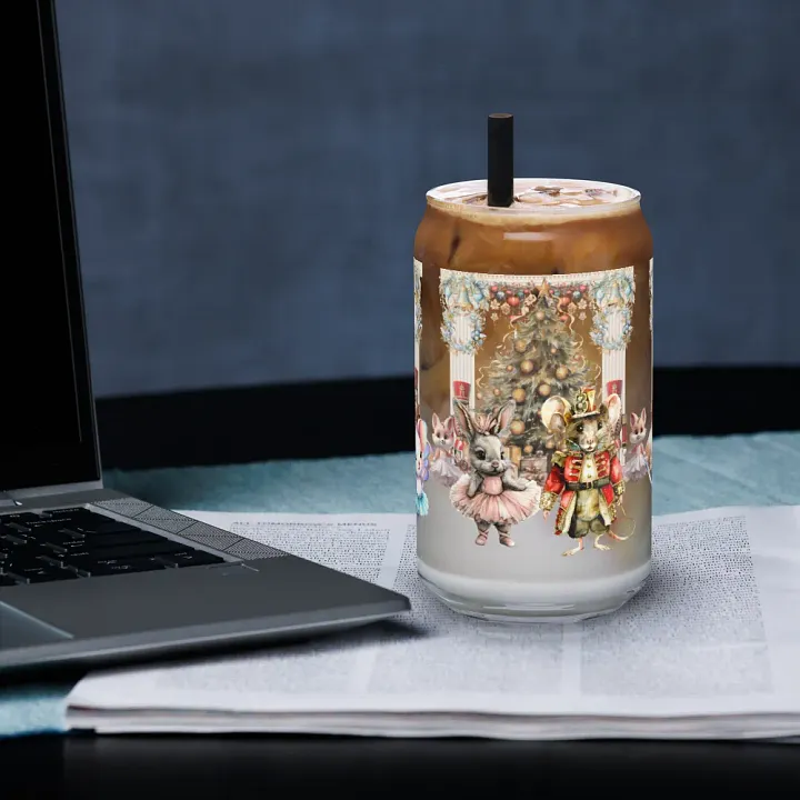 The Enchanted Nutcracker Ballet Glass Can Tumbler | 16oz BPA-Free Sipper with Bamboo Lid & Straw | Ballet-Themed Christmas Drinkware product image (1)