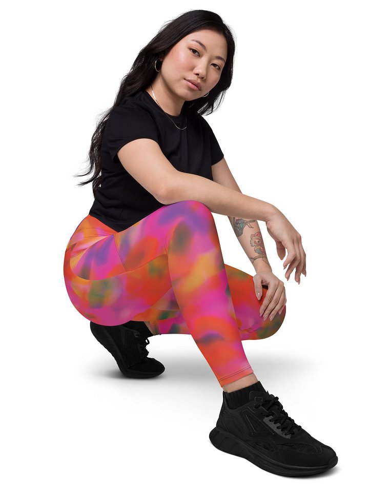 Recycled Leggings with Pocket "Trendy Vibrant Pink Orange Tie-Dye" Printed product image (1)