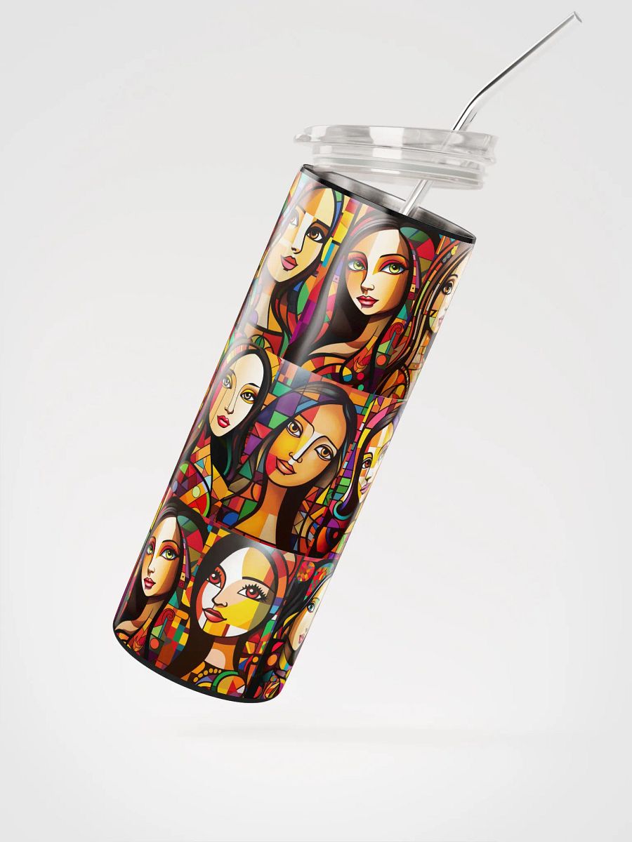 Mona Lisa's in the Making, Colorful Patterns Skinny Tumbler with Straw, 20oz, Beauties, Big Eyes, Long Hair, Nice Lips, Gift product image (2)